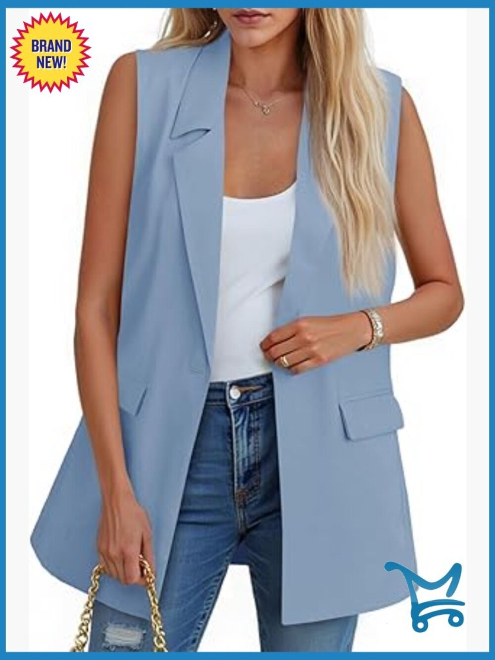 Sleeveless Blazer Vest Casual Open Front Single Button Summer Jacket with
